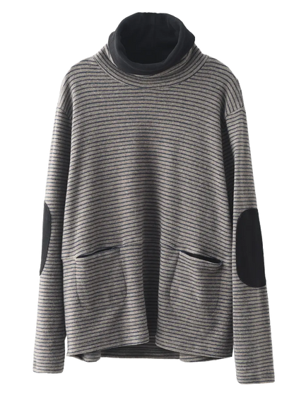 Plus Size Women Casual Stripe Turtleneck Sweatshirt Ada Fashion