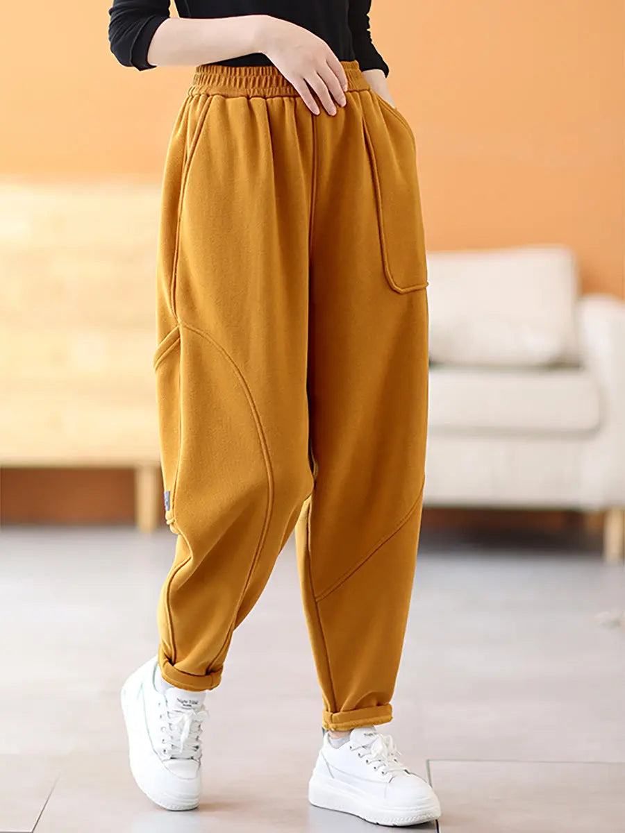 Plus Size Women Casual Winter Fleece-lined Harem Pants Ada Fashion