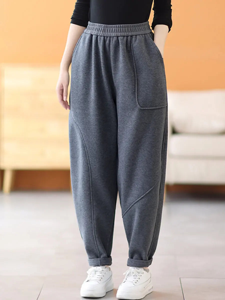 Plus Size Women Casual Winter Fleece-lined Harem Pants Ada Fashion