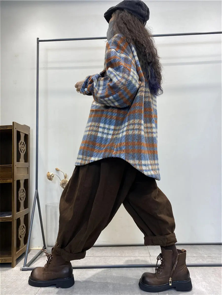 Plus Size Women Vintage Plaid Winter Shirt Jacket Ada Fashion