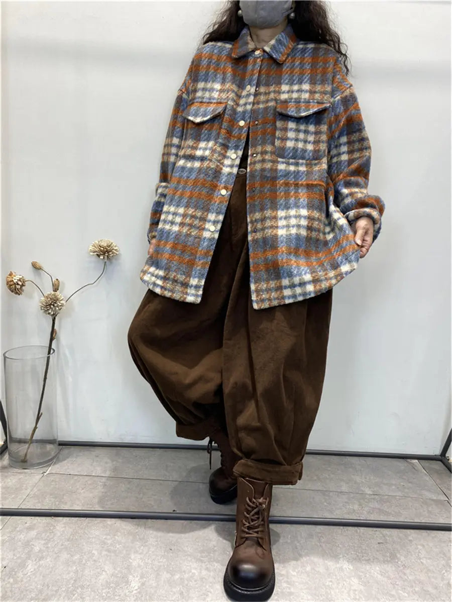 Plus Size Women Vintage Plaid Winter Shirt Jacket Ada Fashion