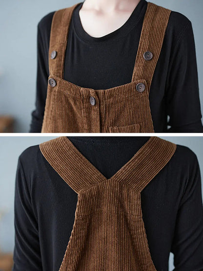 Plus Size Women Vintage Solid Corduroy Jumpsuits Ada Fashion