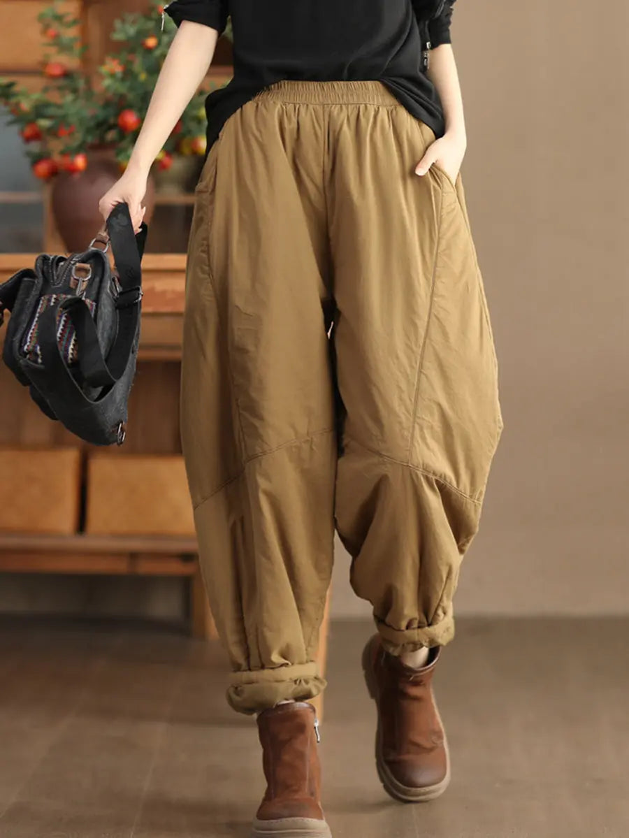 Plus Size Women Vintage Solid Spliced Padded Harem Pants Ada Fashion