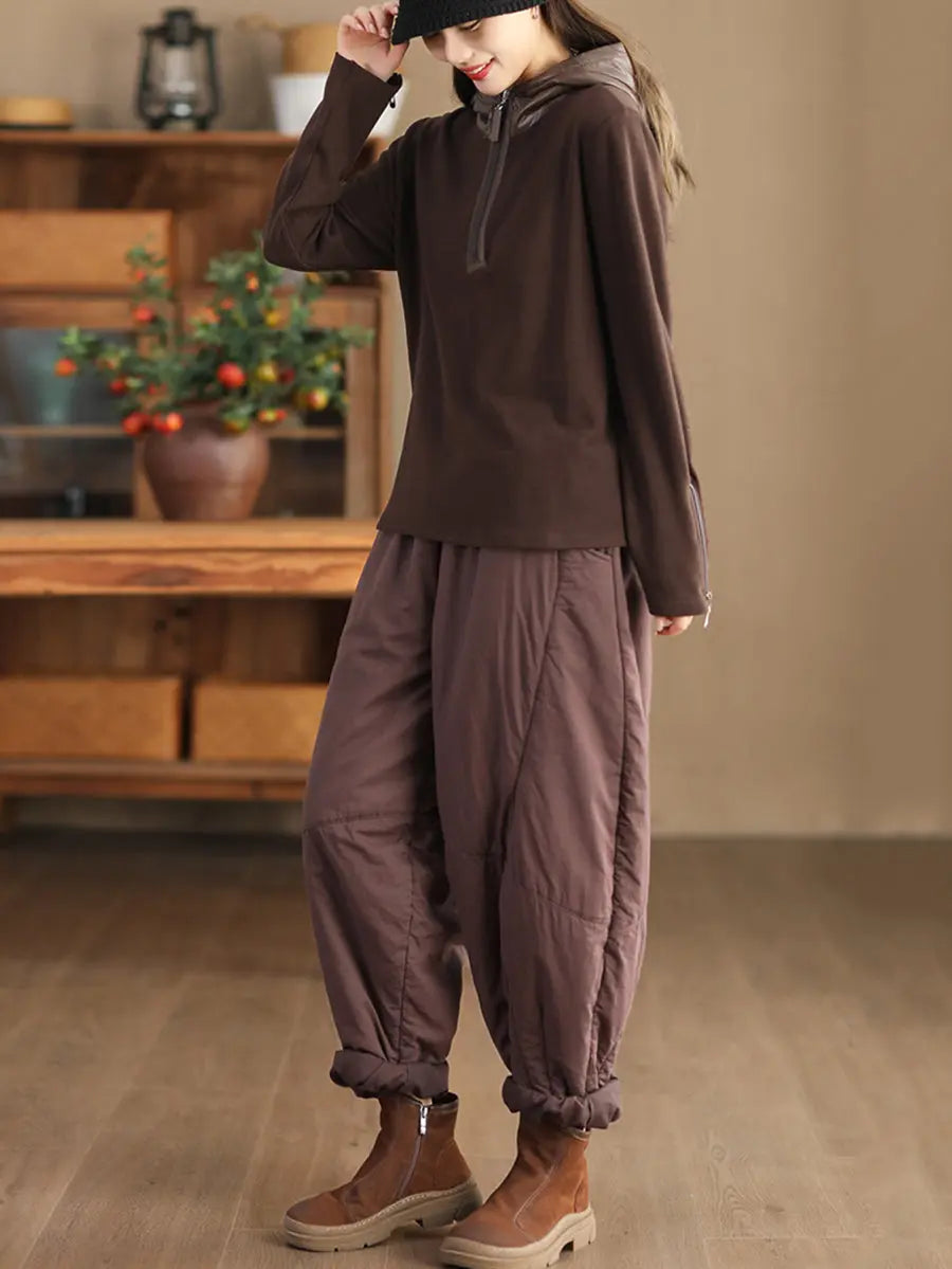 Plus Size Women Vintage Solid Spliced Padded Harem Pants Ada Fashion
