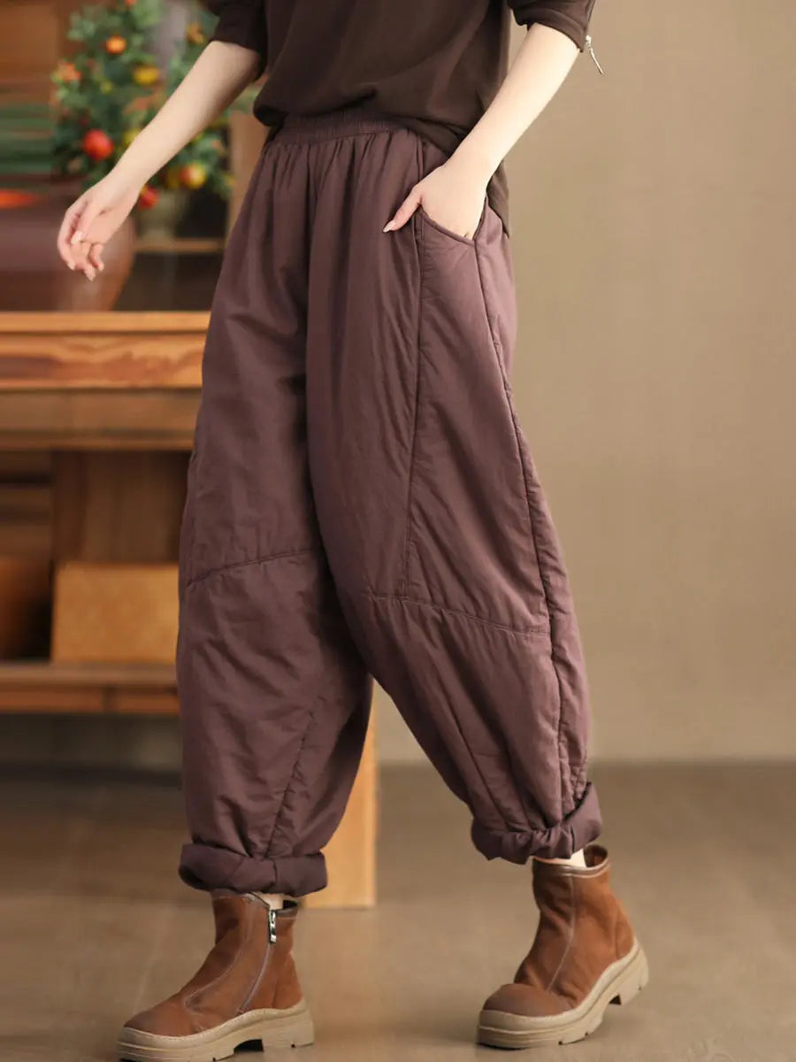 Plus Size Women Vintage Solid Spliced Padded Harem Pants Ada Fashion
