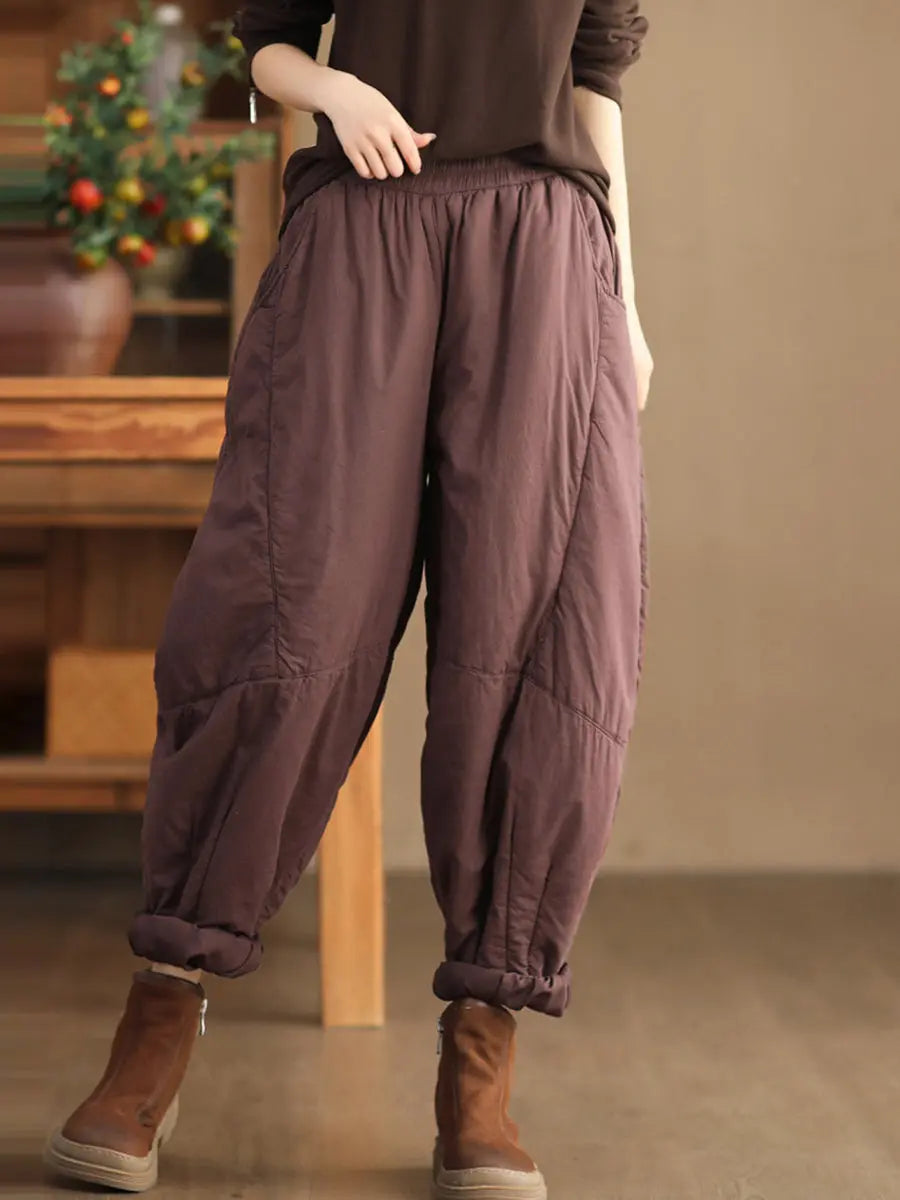 Plus Size Women Vintage Solid Spliced Padded Harem Pants Ada Fashion