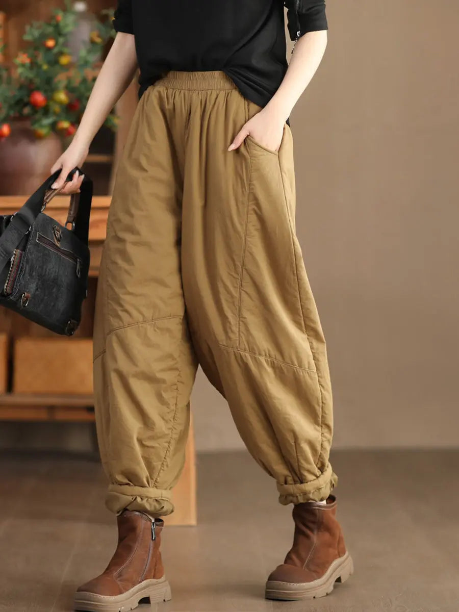 Plus Size Women Vintage Solid Spliced Padded Harem Pants Ada Fashion