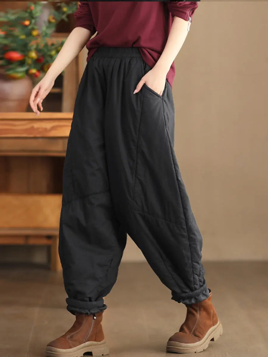 Plus Size Women Vintage Solid Spliced Padded Harem Pants Ada Fashion
