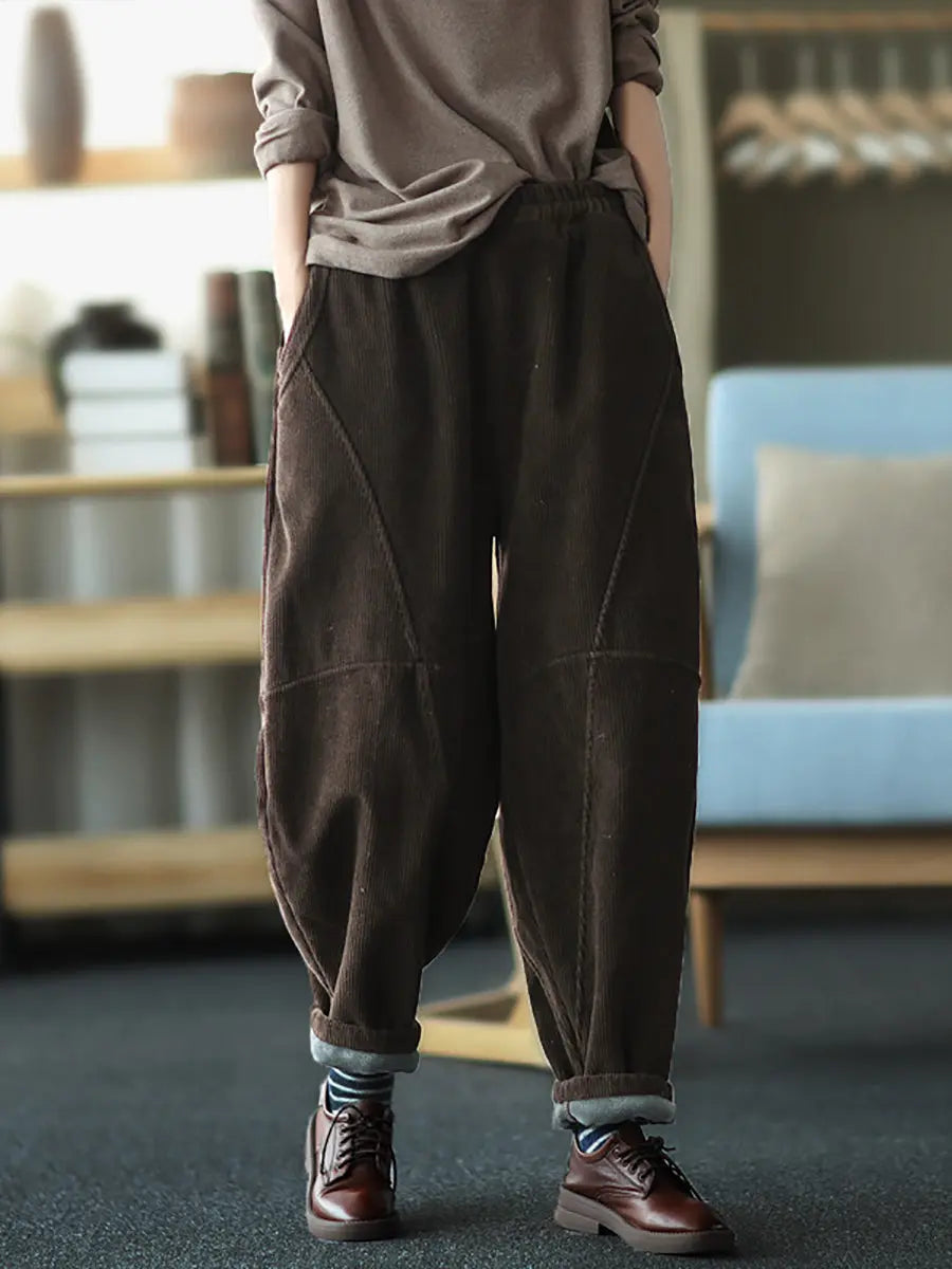 Plus Size Women Vintage Solid Spliced Thicken Pants Ada Fashion