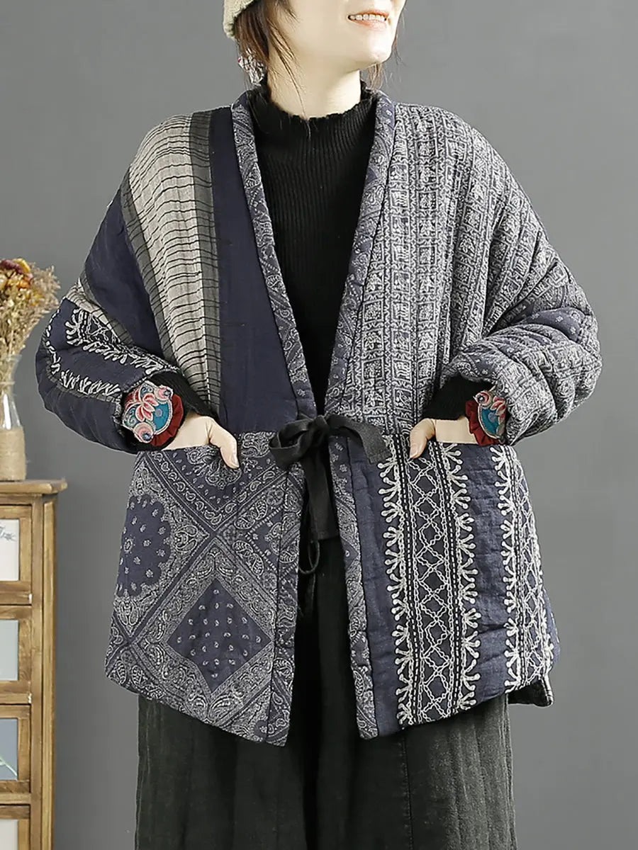 Plus Size Women Vintage Splicedd Warm Padded Coat Ada Fashion