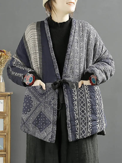 Plus Size Women Vintage Splicedd Warm Padded Coat Ada Fashion