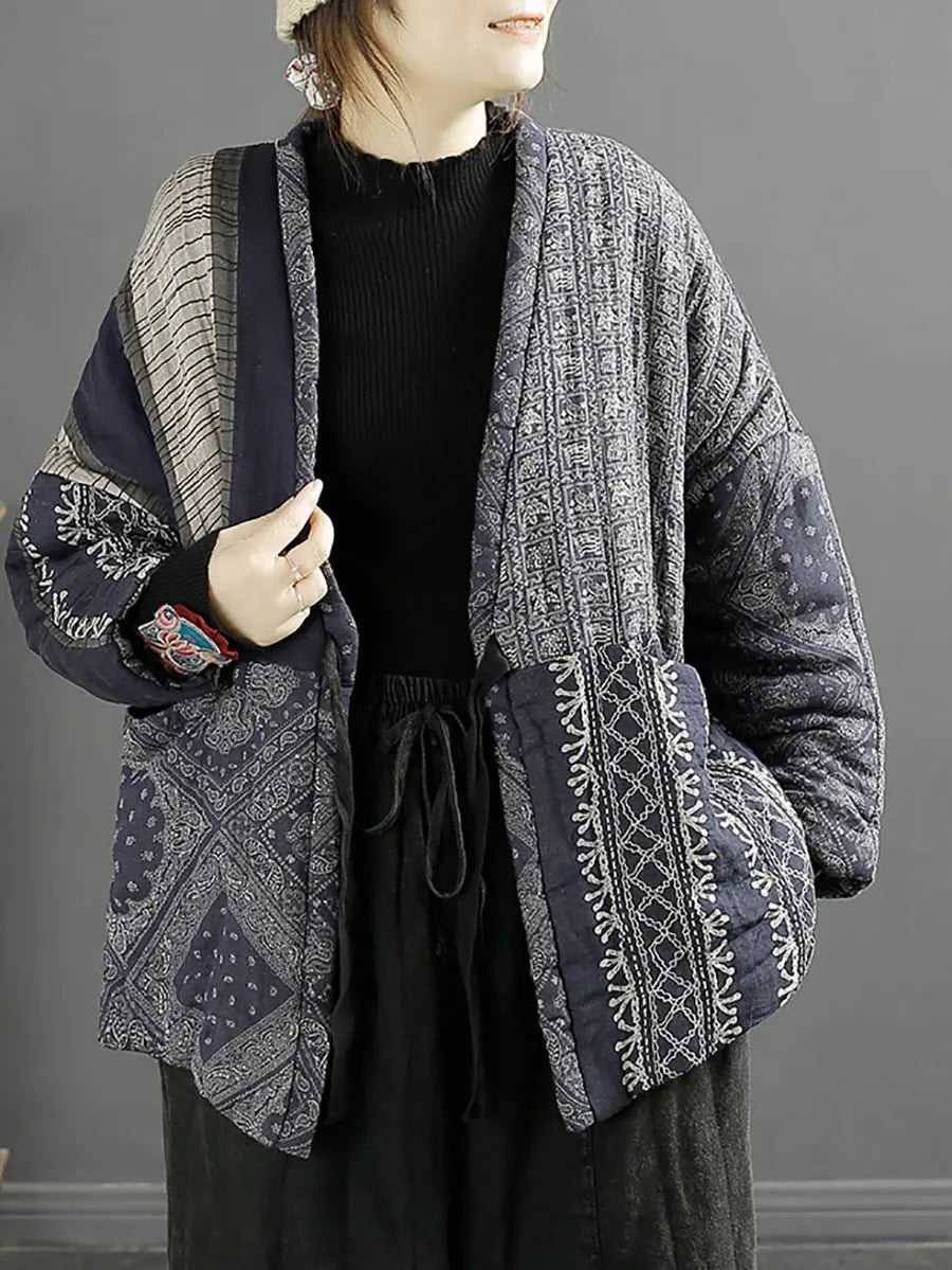 Plus Size Women Vintage Splicedd Warm Padded Coat Ada Fashion
