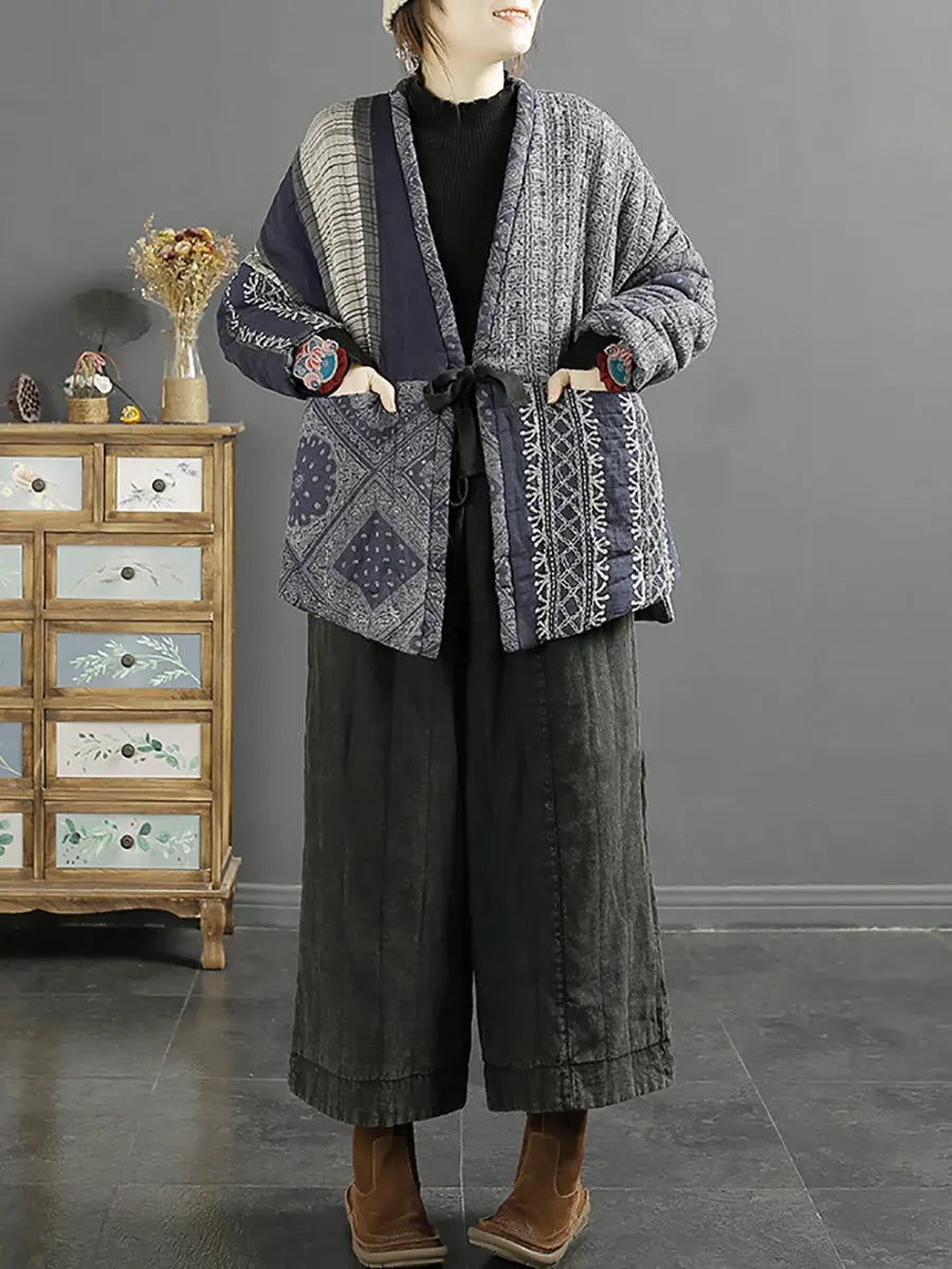 Plus Size Women Vintage Splicedd Warm Padded Coat Ada Fashion