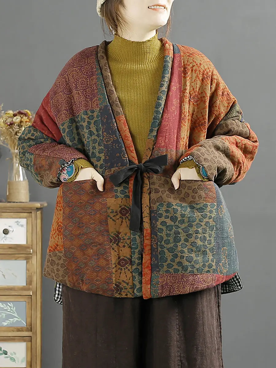Plus Size Women Vintage Splicedd Warm Padded Coat Ada Fashion