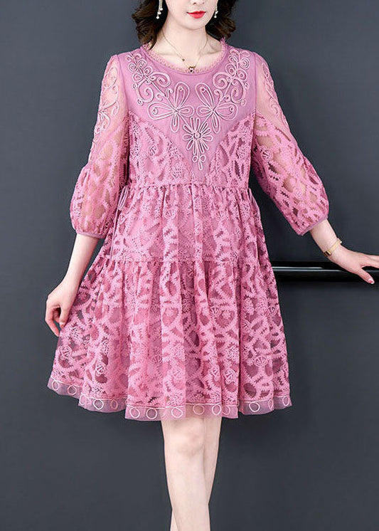 Purple Patchwork Tulle Dress Embroideried O-Neck Summer LY4613