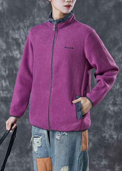 Purple Warm Fleece Jackets Embroidered Winter Ada Fashion