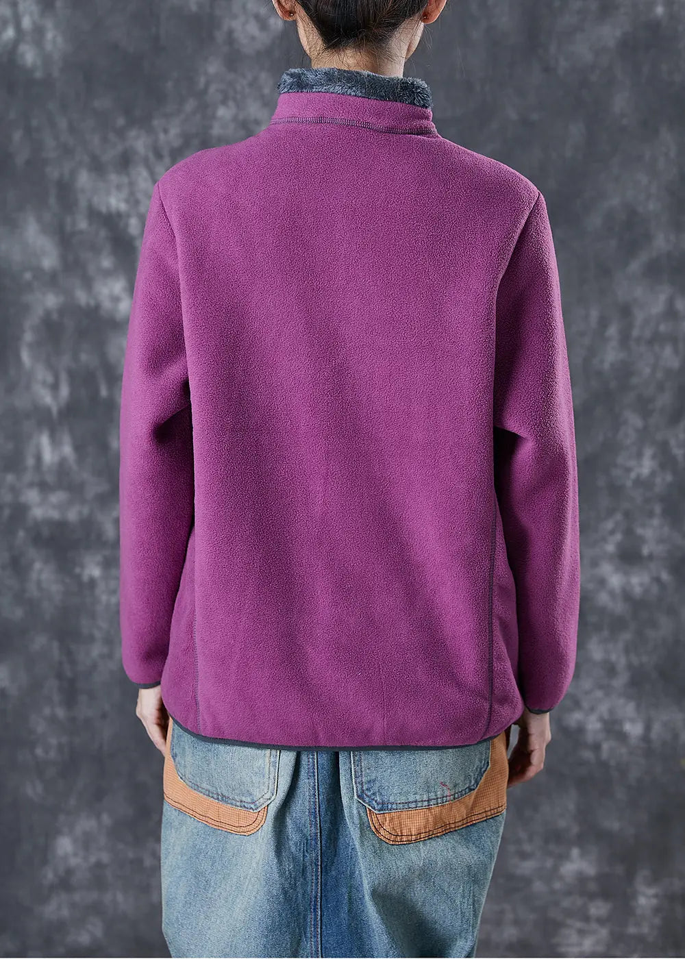 Purple Warm Fleece Jackets Embroidered Winter Ada Fashion