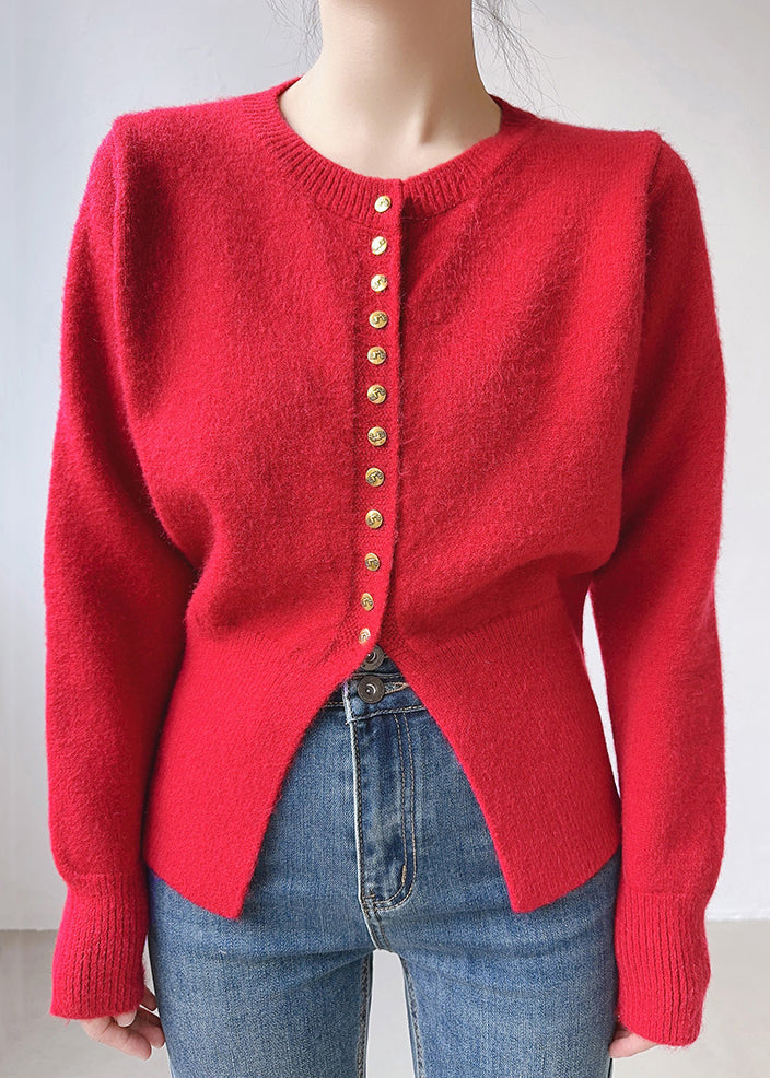 Rotes Stricktop aus Baumwolle mit Rundhalsausschnitt und langen Ärmeln