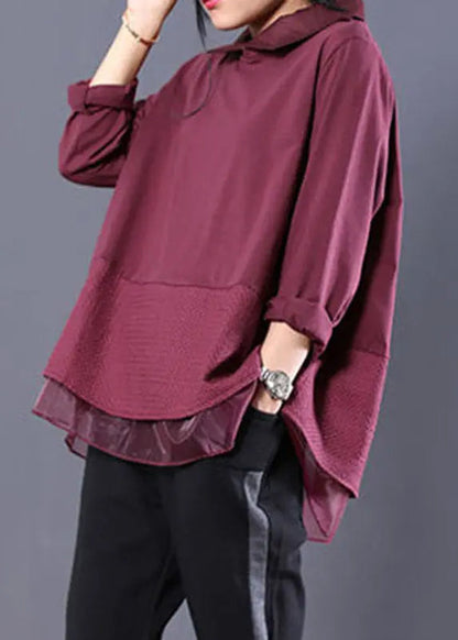 Red Organza Patchwork Sweatshirts Top Fall Ada Fashion