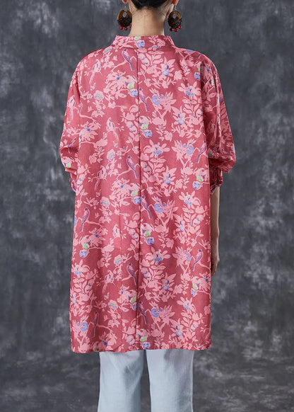 Red Print Cotton Shirt Tops Chinese Button Fall Ada Fashion