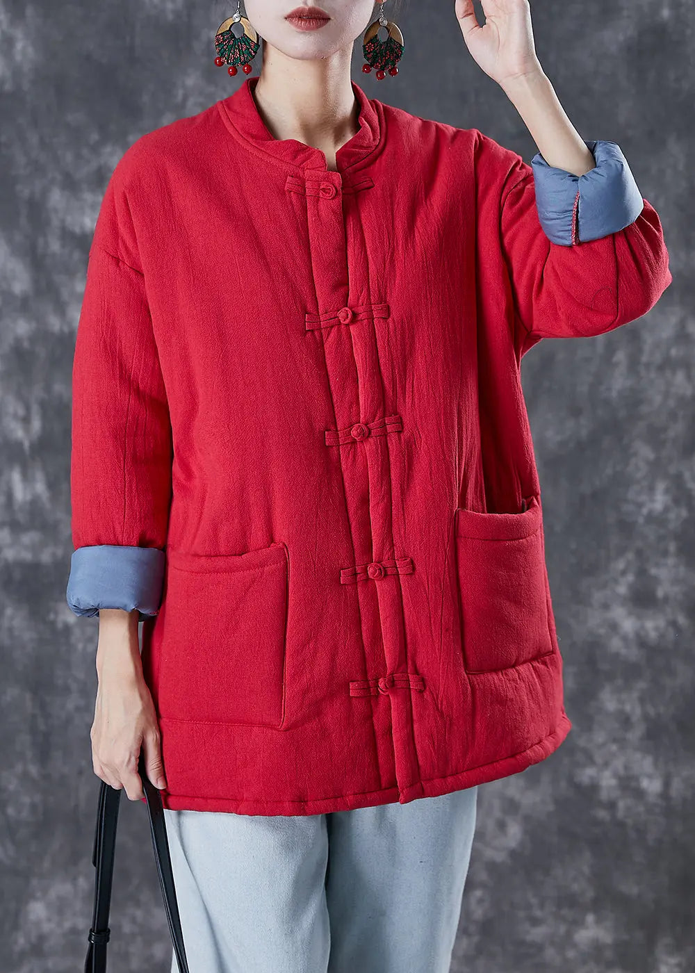 Red Warm Fine Cotton Filled Jacket Chinese Style In Winter Ada Fashion