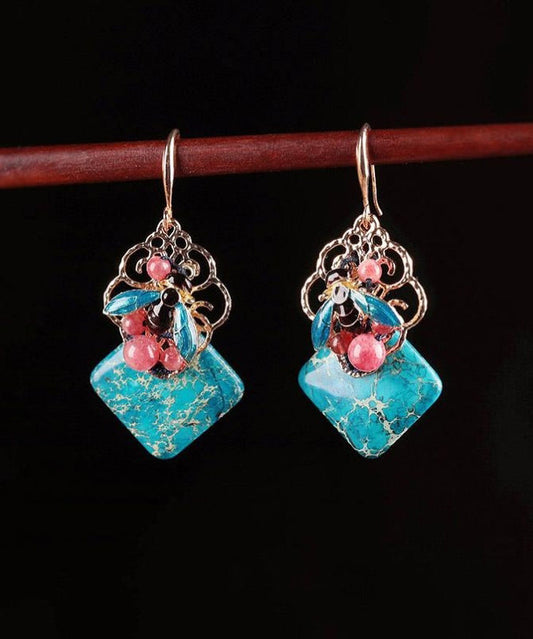 Retro Blue Copper Cloisonne Jade Bee Drop Earrings LY2281