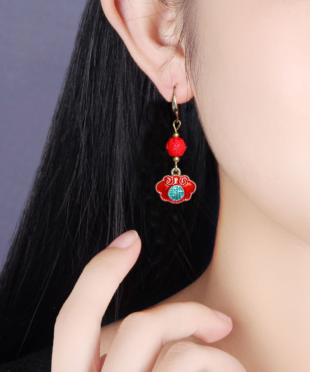 Retro Red Alloy Cloisonne Drop Earrings Ada Fashion