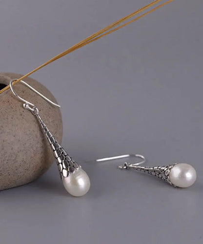 Retro White Sterling Silver Pearl Drop Earrings Ada Fashion