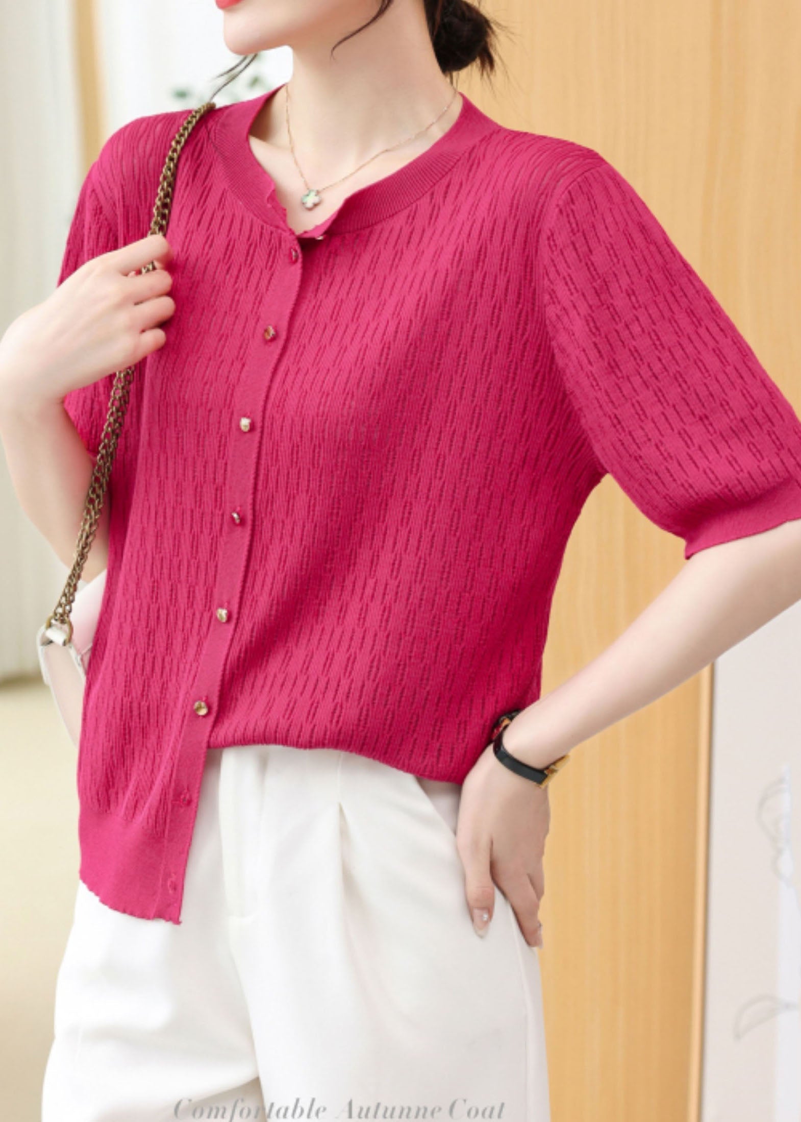 Rose Patchwork Thin Knit Cardigan O Neck Hollow Out Summer Ada Fashion