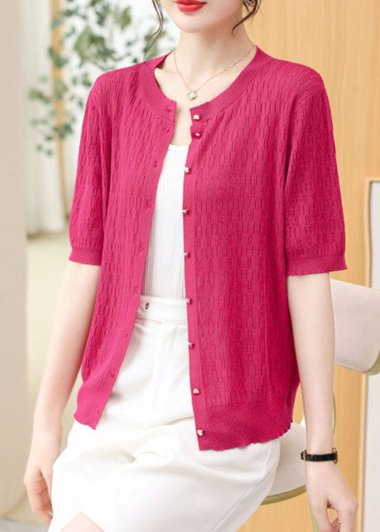 Rose Patchwork Thin Knit Cardigan O Neck Hollow Out Summer Ada Fashion