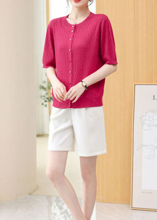 Rose Patchwork Thin Knit Cardigan O Neck Hollow Out Summer Ada Fashion