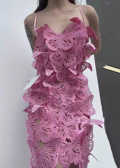 Sexy Rose Butterfly Hollow Out Zircon Spaghetti Strap Dress Summer Ada Fashion