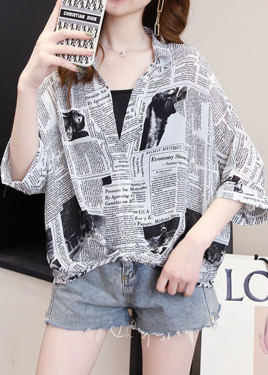 Simple Graphic Peter Pan Collar Chiffon Blouse Tops Spring LY4608