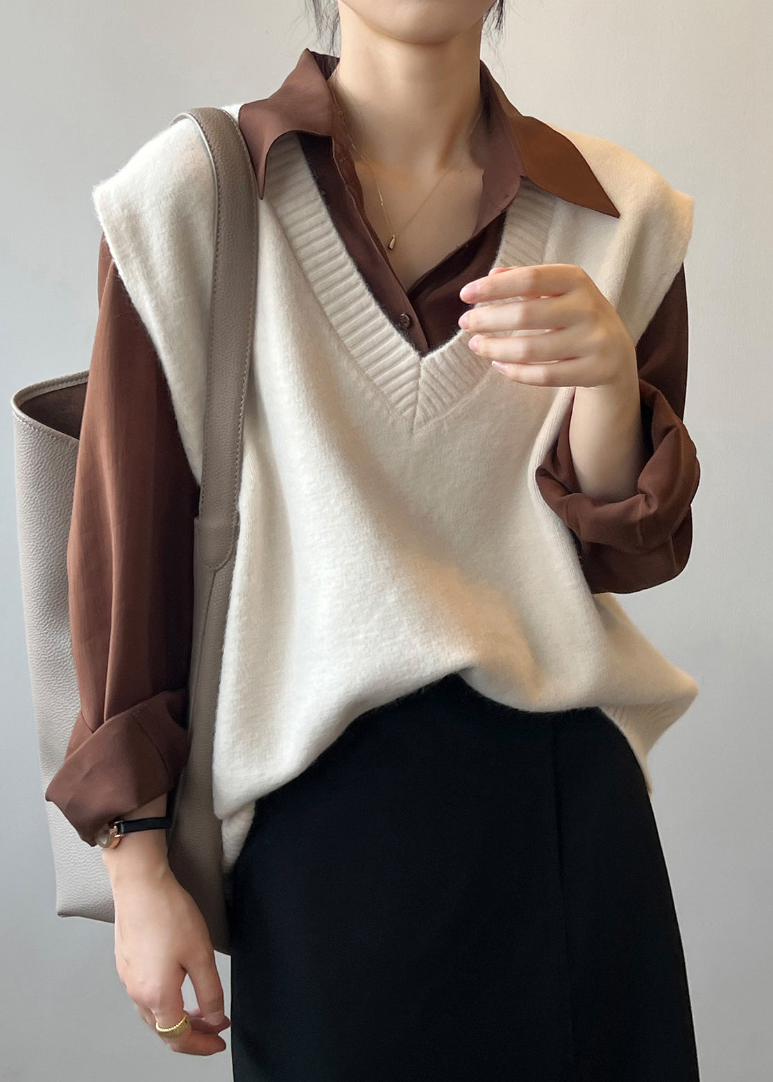 Khaki Cashmere Knit Waistcoat Sleeveless