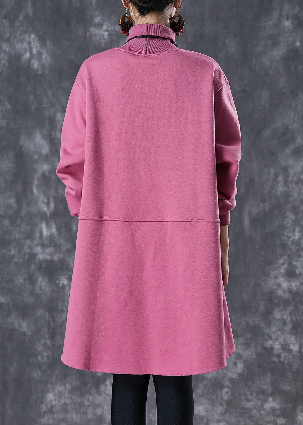 Simple Rose Turtle Neck Patchwork Cotton Mid Dress Fall Ada Fashion