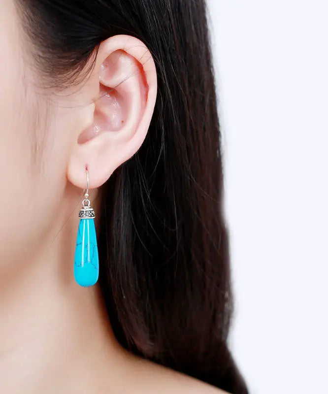 Simple Sterling Silver Turquoise Drop Earrings Ada Fashion