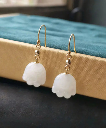 Simple White 14K Gold Jade Cat Paw Drop Earrings Ada Fashion