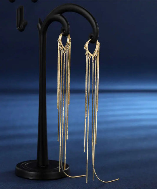 Skinny Gold Copper Overgild Tassel Drop Earrings Ada Fashion