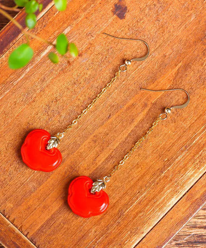 Skinny Red Sterling Silver Overgild Cinnabar Ruyi Drop Earrings Ada Fashion