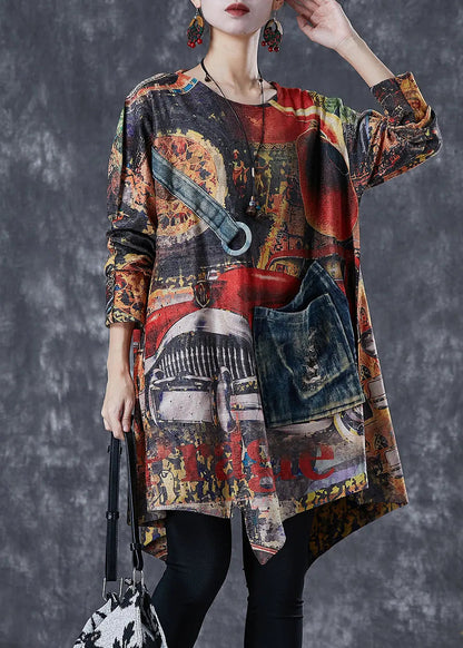 Style Asymmetrical Patchwork Tie Dye Knit Tops Fall Ada Fashion