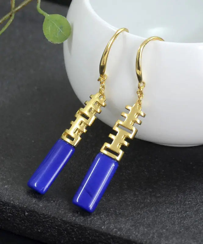 Style Blue Ore Sterling Silver Inlaid Cuboid Drop Earrings Ada Fashion