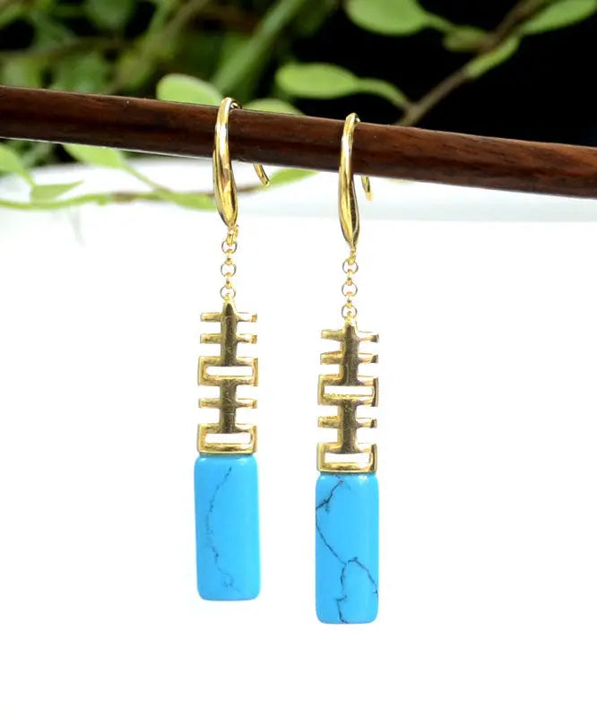 Style Blue Ore Sterling Silver Inlaid Cuboid Drop Earrings Ada Fashion