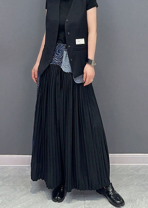 Style Blue Wrinkled Denim Patchwork Cotton Wide Leg Pants Summer Ada Fashion