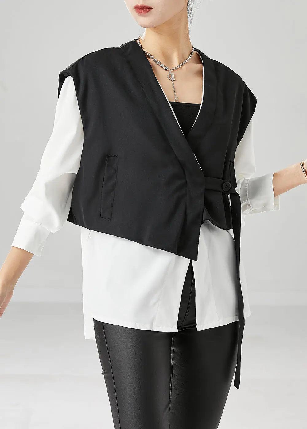Style Colorblock Oversized Patchwork Cotton Fake Two Piece Coats Fall Ada Fashion