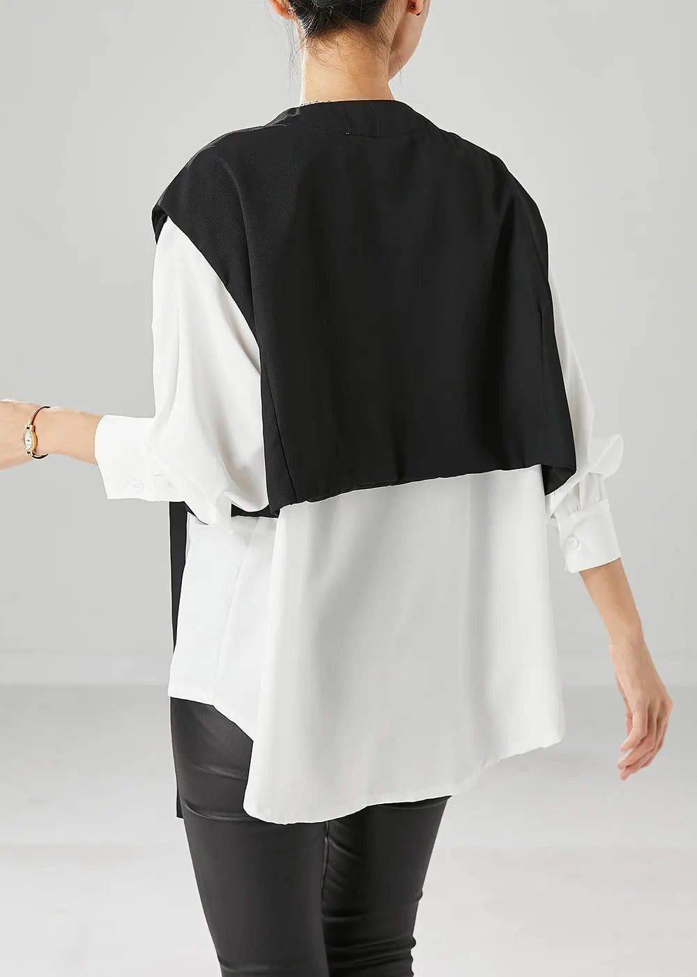 Style Colorblock Oversized Patchwork Cotton Fake Two Piece Coats Fall Ada Fashion