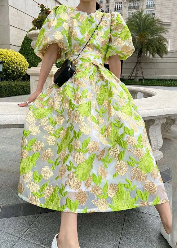 Style Green O-Neck Embroidered Flattering Tulle Maxi Dress Summer Ada Fashion