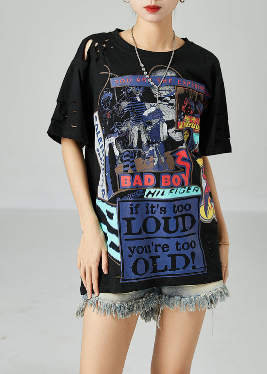 Stylish Black Oversized Hollow Out Print Cotton Tank Tops Summer LY2432