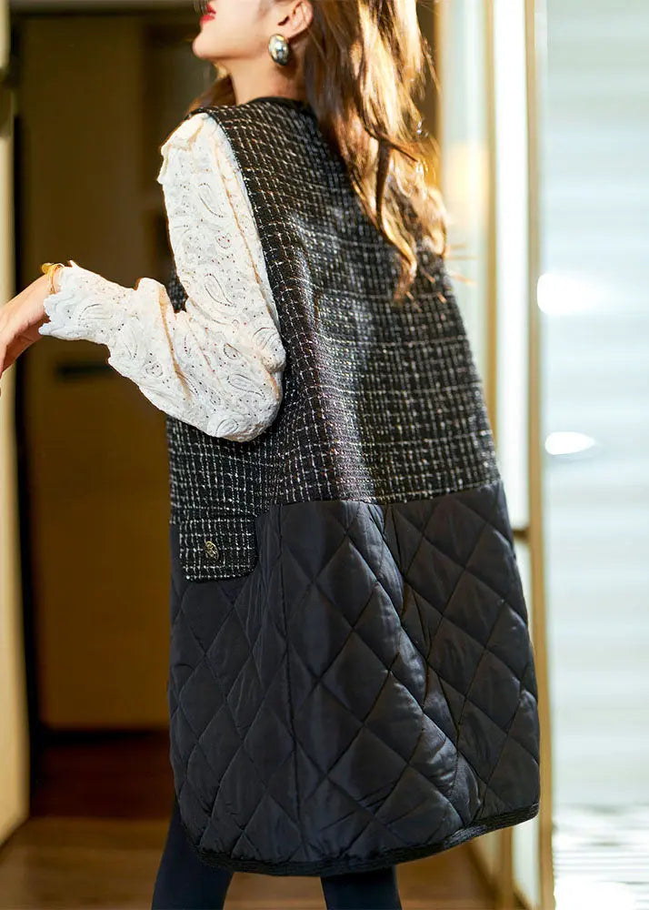 Stylish Black V Neck Patchwork Fleece Waistcoat Sleeveless Ada Fashion