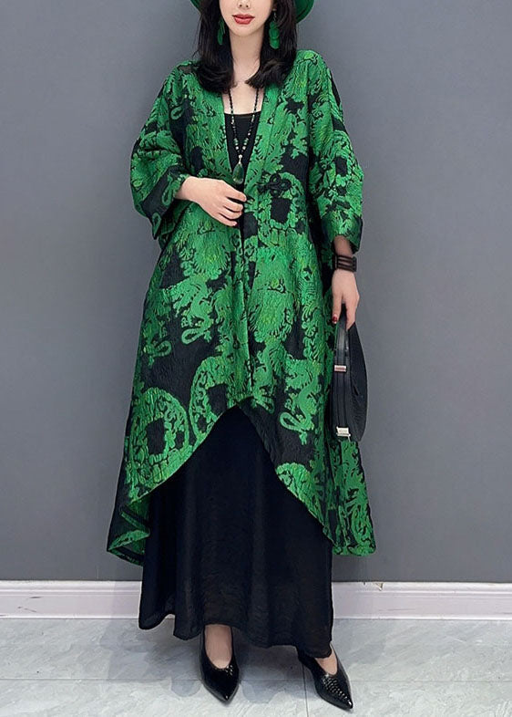 Stylish Green Asymmetrical Jacquard Patchwork Cotton Cardigans Summer Ada Fashion