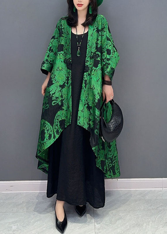 Stylish Green Asymmetrical Jacquard Patchwork Cotton Cardigans Summer Ada Fashion